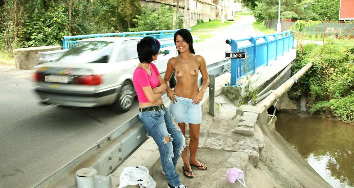 Lucy and Nikita playing outside