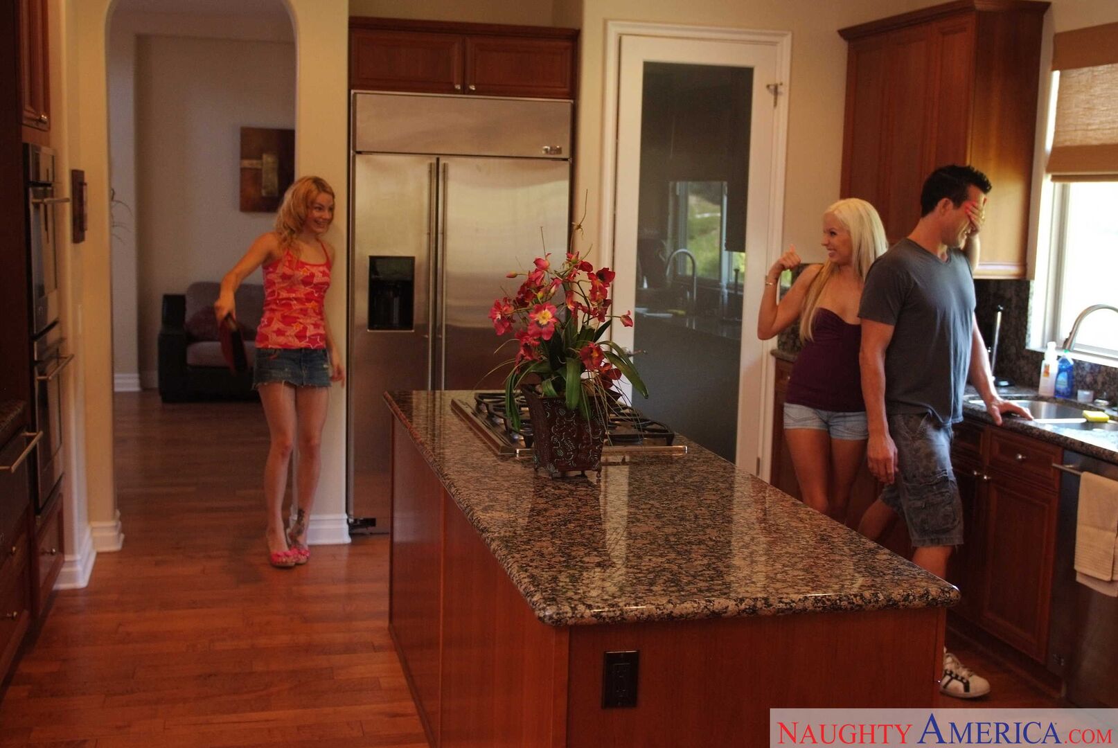 Ally Ann fucking in the kitchen counter with her innie pussy